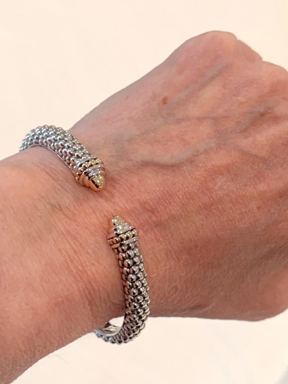 LAGOS Caviar Lux Sterling & 18k Hinged Cuff Bracelet
